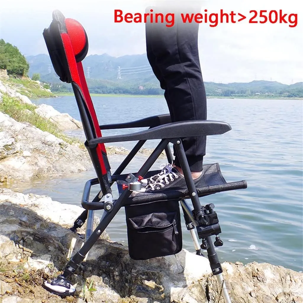 SEYFI Camping Chairs,Fishing Chair Outdoor Beach Chair Foldable Fishing Chair Recliner Four-Leg Adjustable Portable European Style Fishing Chair/Argento/Light Grey