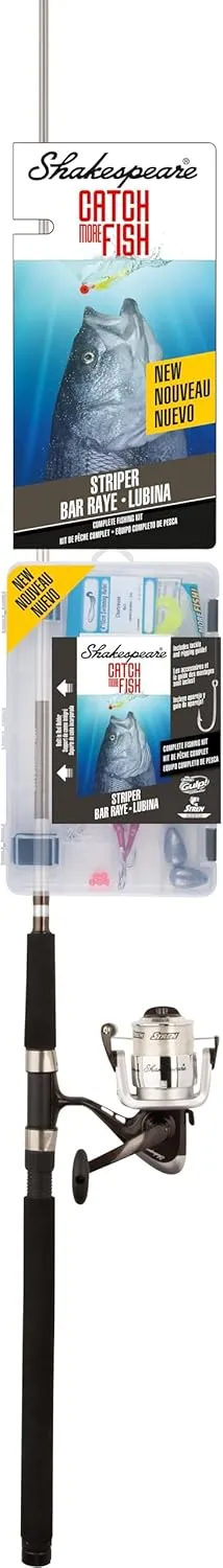 Shakespeare Catch More Fish Striper Spinning Fishing Combo, Includes Fishing Rod & Reel, Berkley Fishing Baits, Live Bait Tackle, Pre-Spooled with 14lb Stren Line