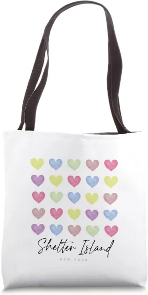 Shelter Island New York NY Hearts Graphic Tote Bag
