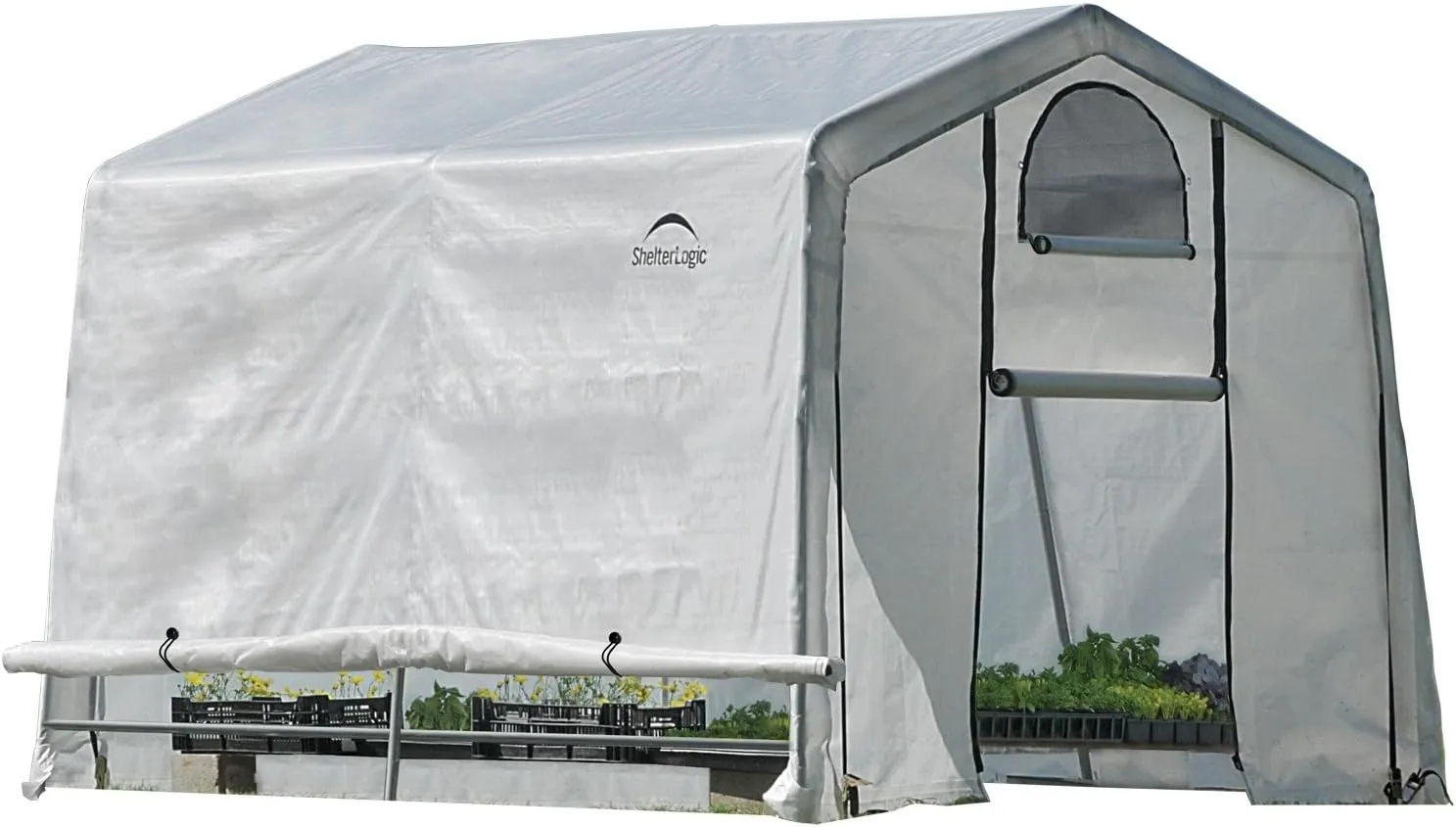 ShelterLogic 10' x 10' GrowIT Greenhouse-in-a-Box Easy Flow Peak Roof Style Easy Access Outdoor Grow House with Translucent Waterproof Cover