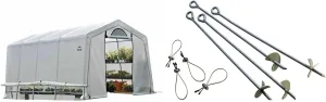 ShelterLogic 10' x 20' Greenhouse with ShelterAuger 4-Piece 30-Inch Heavy Duty Reusable Steel Earth Anchor Kit
