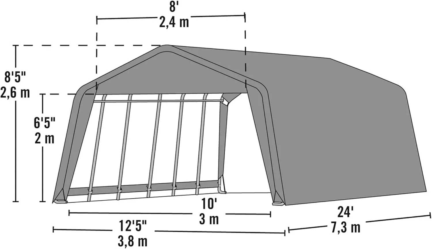 ShelterLogic 72434 Grey 12'x24'x8' Peak Style Shelter