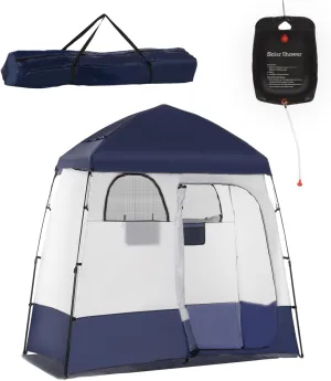 Shower Tent, Pop Up Privacy Shelter for Camping, Dressing Changing Room, Portable Instant Outdoor Shower Tent Enclosure w/ 2 Rooms, Shower Bag, Floor and Carrying Bag, Blue
