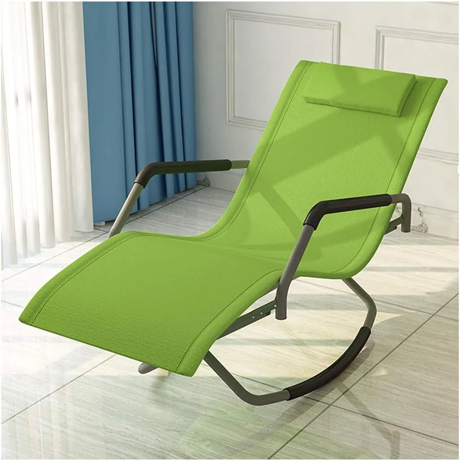 SHYM Outdoor Folding Recliner with Headrest Casual Portable Rocking Chair Reinforced Load-Bearing Breathable Fabric Thicker Tube X-Shaped Bottom Structure