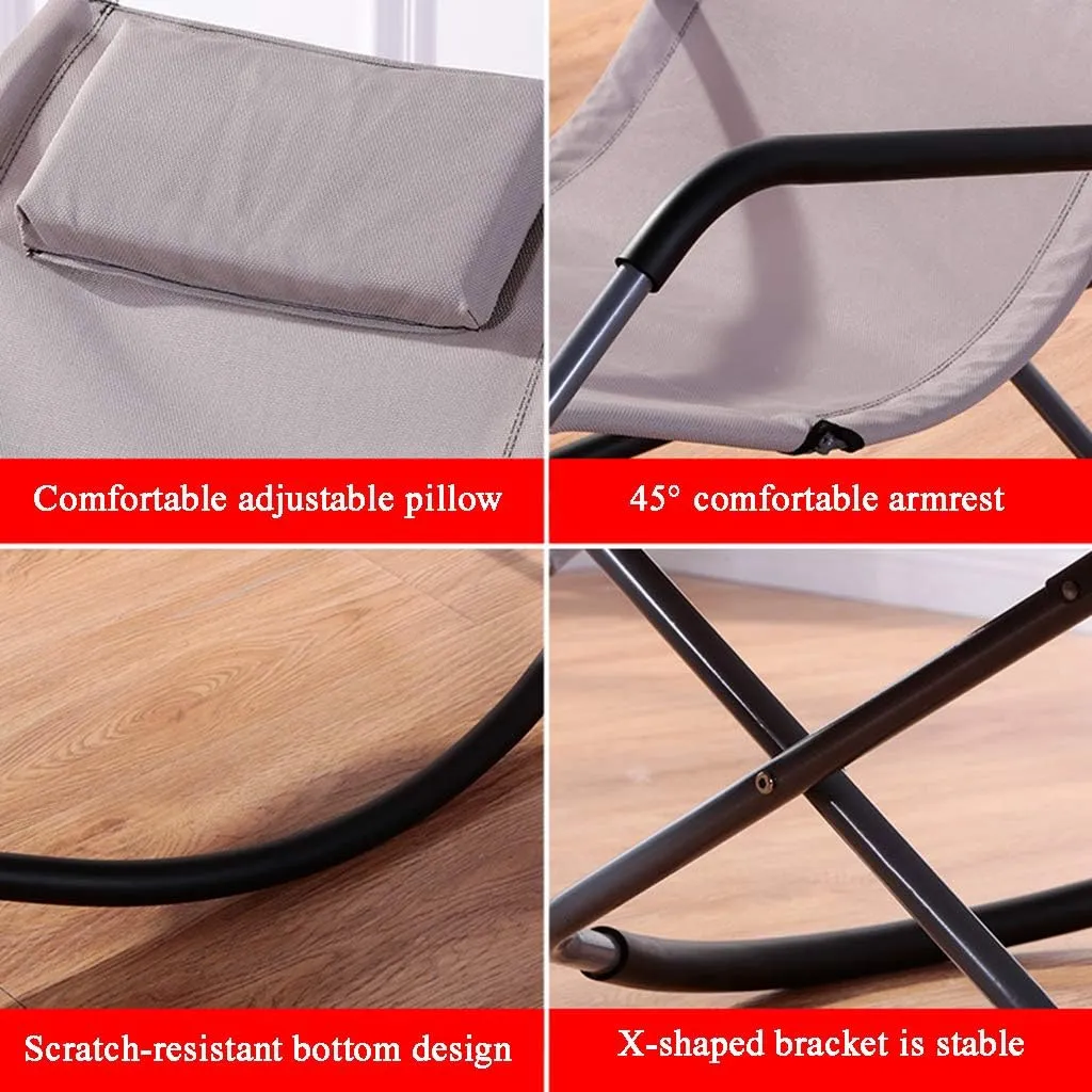 SHYM Outdoor Folding Recliner with Headrest Casual Portable Rocking Chair Reinforced Load-Bearing Breathable Fabric Thicker Tube X-Shaped Bottom Structure