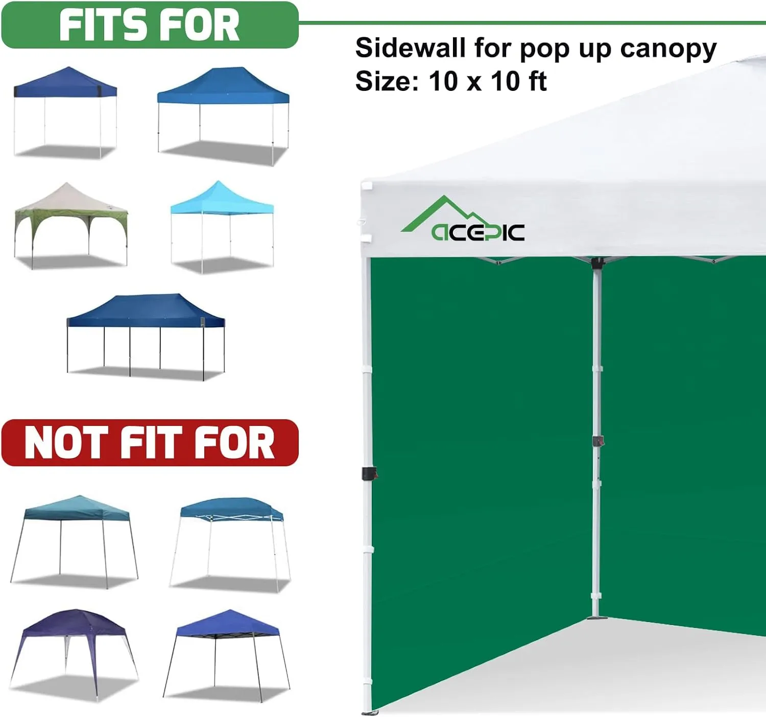 Sidewalls for 10x10 Pop Up Canopy, 210D Polyester Waterproof Canopy Sidewalls with UV Protection, Sunwall Only (Green, 10X10 3PCS)
