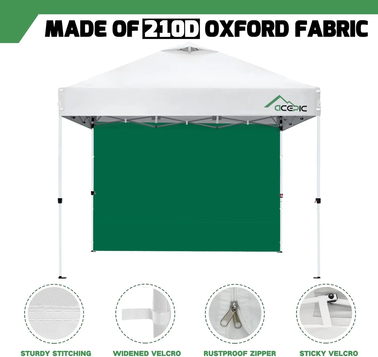 Sidewalls for 10x10 Pop Up Canopy, 210D Polyester Waterproof Canopy Sidewalls with UV Protection, Sunwall Only (Green, 10X10 3PCS)