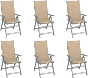 Sillas De Patio Camping Chair Kitchen Chairs Dining Room Chairs - Patio Reclining Chairs 6 pcs with Cushions Solid Acacia Wood for Beaches Garden Park Outside