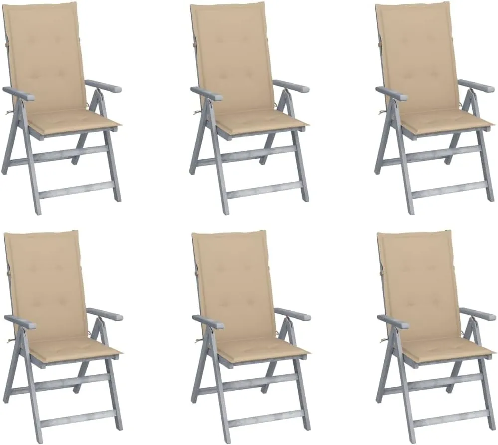 Sillas De Patio Camping Chair Kitchen Chairs Dining Room Chairs - Patio Reclining Chairs 6 pcs with Cushions Solid Acacia Wood for Beaches Garden Park Outside