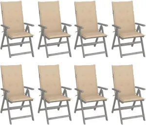 Sillas De Patio Camping Chair Kitchen Chairs Dining Room Chairs - Patio Reclining Chairs with Cushions 8 pcs Gray Acacia Wood for Beaches Garden Park Outside