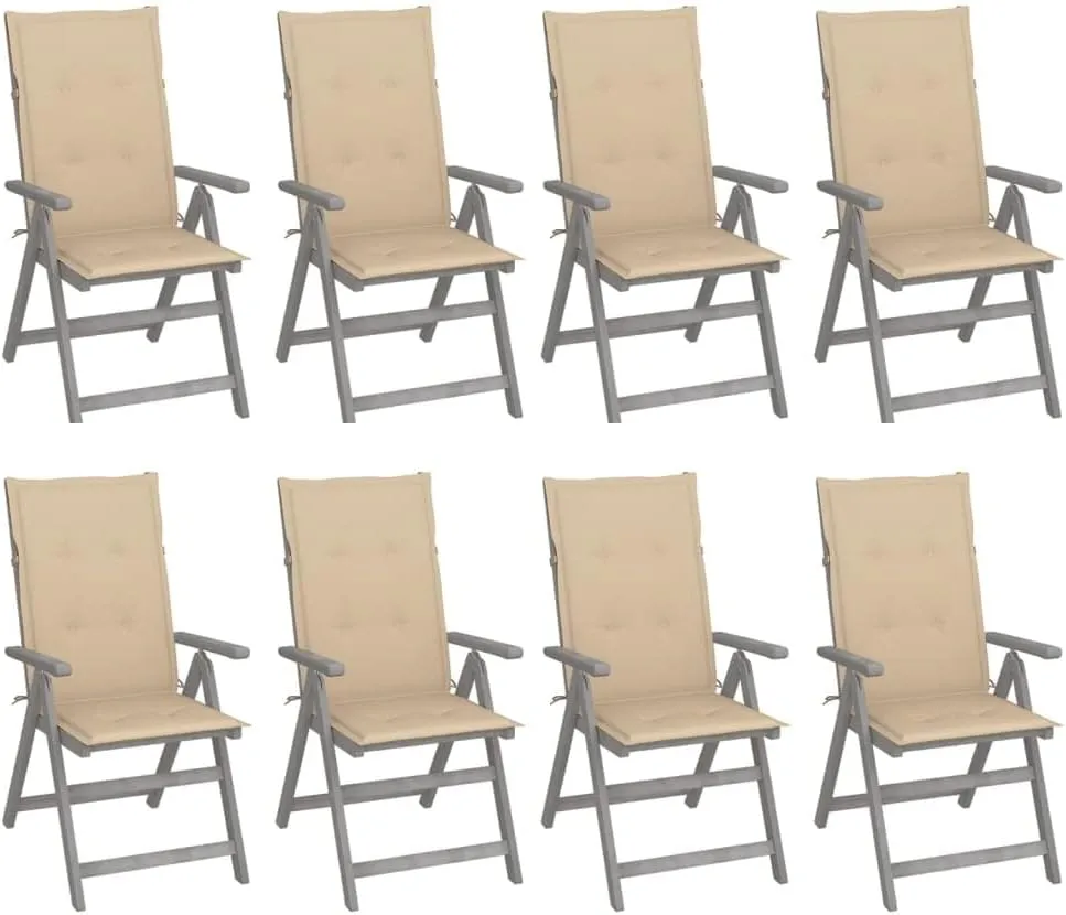 Sillas De Patio Camping Chair Kitchen Chairs Dining Room Chairs - Patio Reclining Chairs with Cushions 8 pcs Gray Acacia Wood for Beaches Garden Park Outside