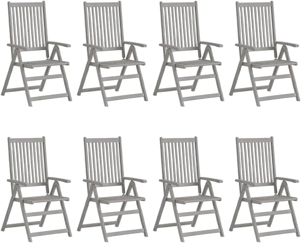 Sillas De Patio Camping Chair Kitchen Chairs Dining Room Chairs - Patio Reclining Chairs with Cushions 8 pcs Gray Acacia Wood for Beaches Garden Park Outside