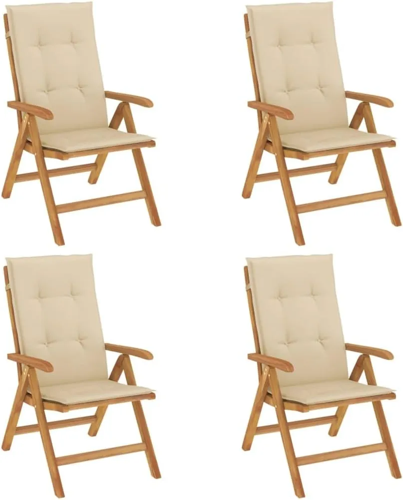 Sillas De Patio Camping Chair Lawn Chairs Outdoor Patio Chairs - Reclining Patio Chairs with Cushions 4 pcs Solid Wood Teak for Park Campsites Garden Beaches