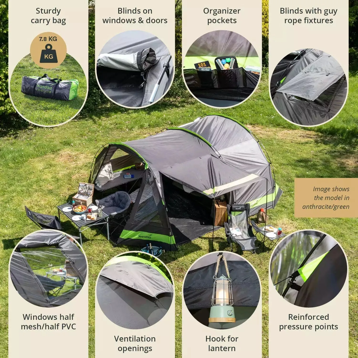 Skandika Kambo 4 Tent Tunnel 4 Person in Blue with Black Trim (SKA0038)