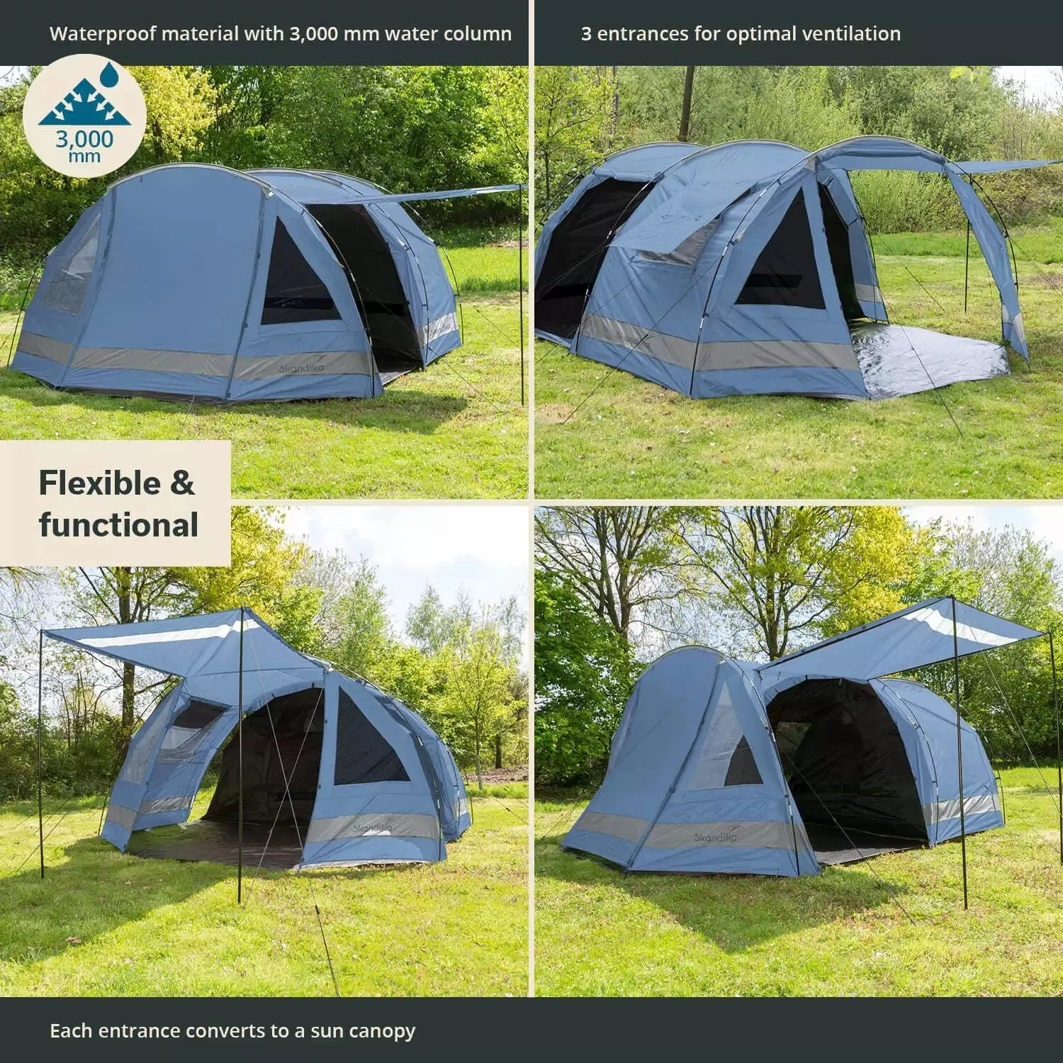Skandika Kambo 4 Tent Tunnel 4 Person in Blue with Black Trim (SKA0038)