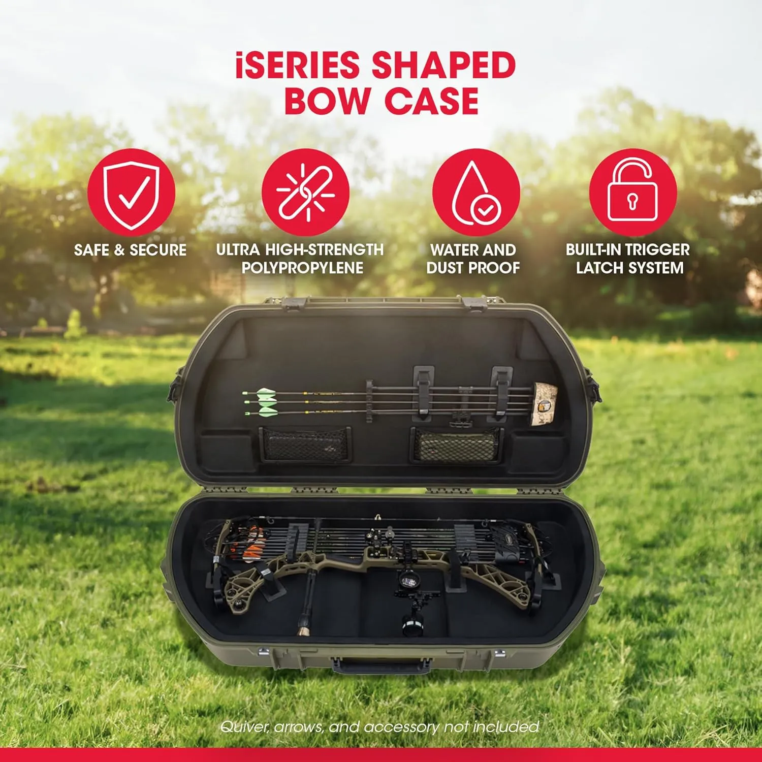 SKB Hard Protective Storage Case for Archery Bow and Arrows, iSeries Shaped Bow Case - Quiver Holder and Gear Box for Hunting Accessories