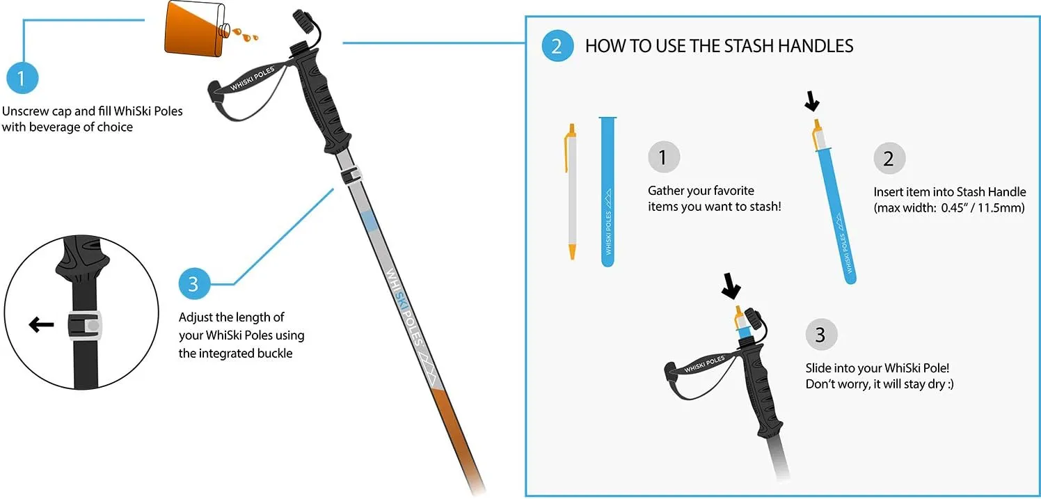 SKI Pole Flask 2.0 - Best Gift for Skiers - One Size Fits All w/Free Collapsible Funnel