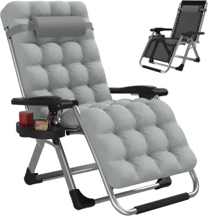 Slendor Zero Gravity Chair Lounge Chair Recliner w/Upgraded Lock and Removable Cushion, Reclining Camping Chair w/Cup Holder Tray & Headrest, Folding Reclining Patio Chairs for Indoor Outdoor, Gray