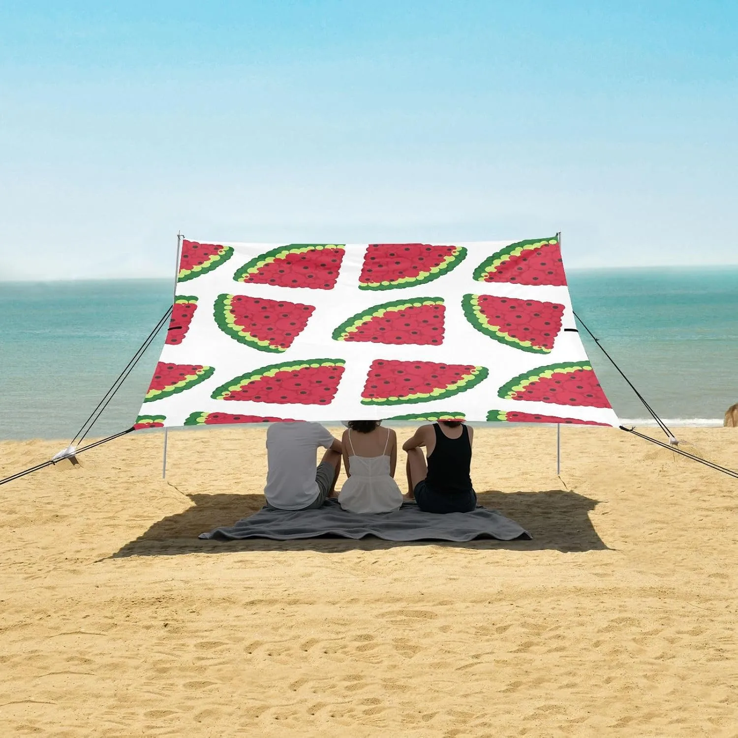 Slice of Watermelon Cartoon Beach Canopy Tent Anti-UV & Wind Resistant, Camping Sun Shelter Easy Setup Portable,Outdoor Shade Tents with Sandbags,Sand Shovels,Ground Pegs & Stability Poles