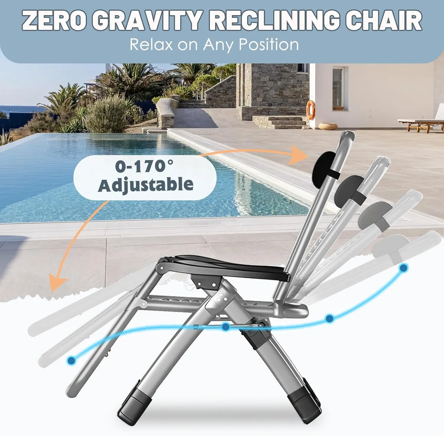 Slsy Zero Gravity Chair Oversized XL, Reclining Lounge Chair with Removable Cushion & Tray for Indoor and Outdoor, Patio Recliner Folding Reclining Chair