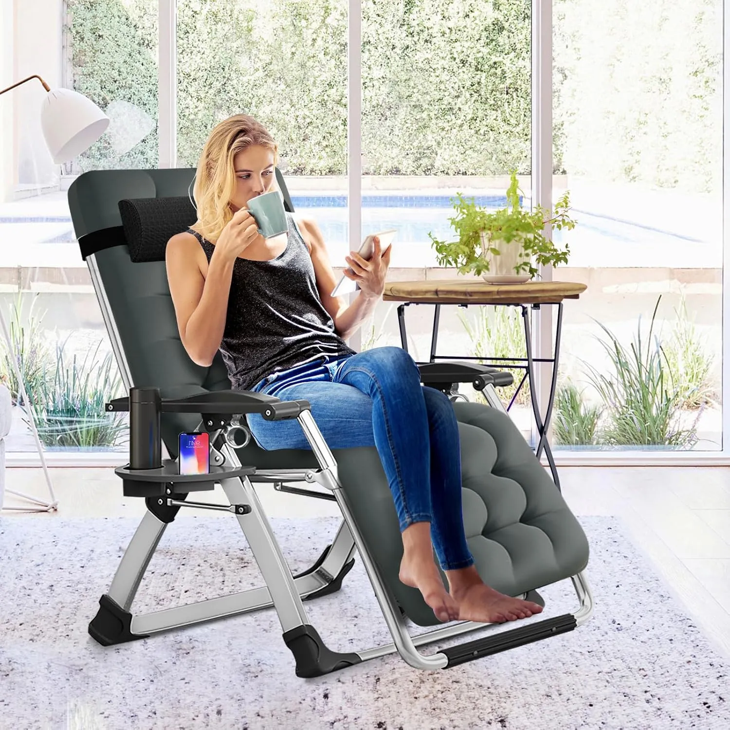 Slsy Zero Gravity Chair, Reclining Lounge Chair with Removable Cushion & Tray for Indoor and Outdoor, Patio Recliner Folding Reclining Chair