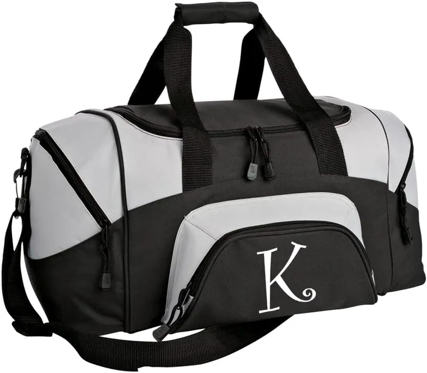 SMALL Personalized Gym Bag Monogrammed Duffel Bag Custom Printed Initial Black