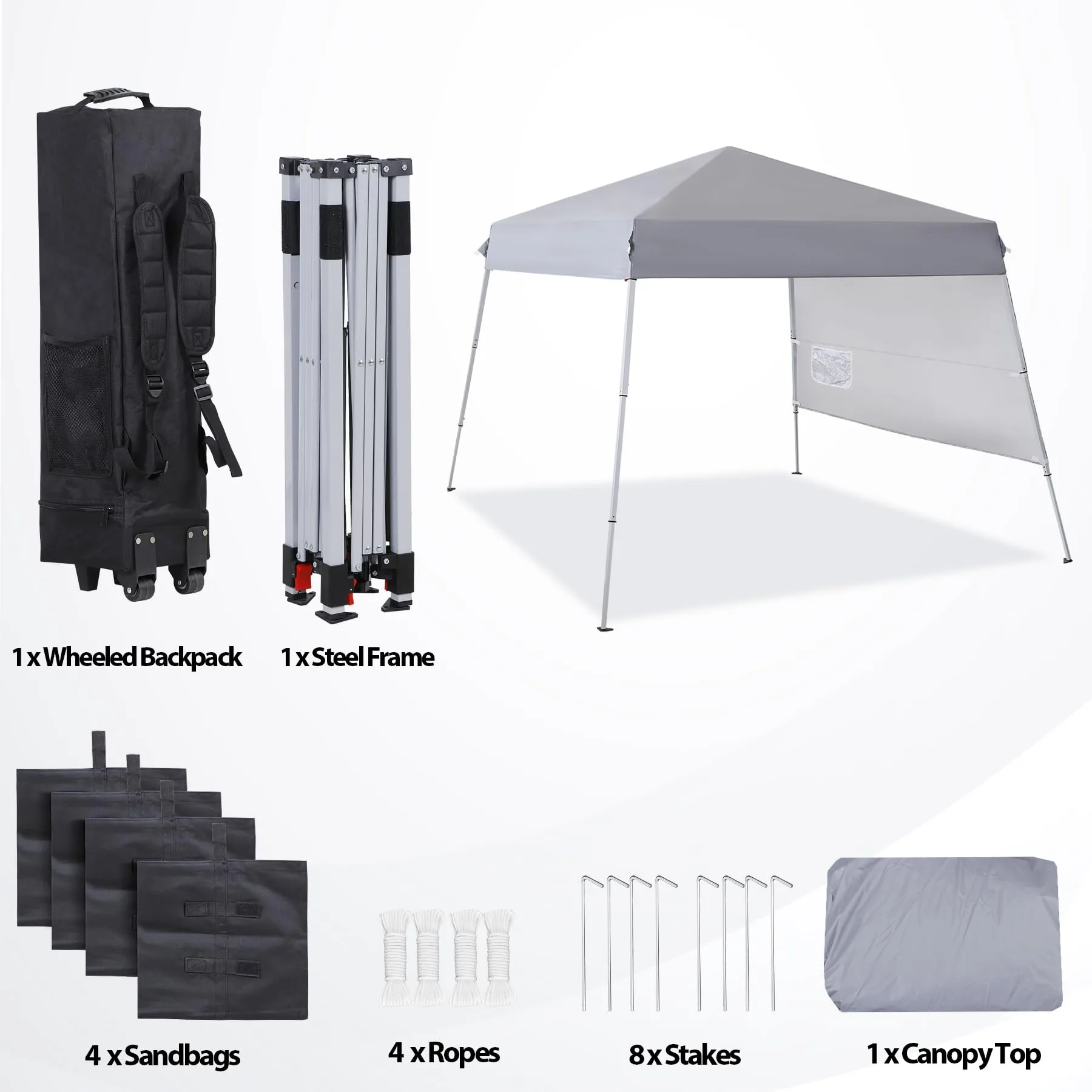 Smartxchoices 8 x 8 FT Pop Up Canopy Tent - Instant Outdoor Canopy with Wheeled Carry Bag, 4 Ropes, Straight Legs, Stakes, Height Adjustable Outdoor Tent Sun Protection Beach Shelter，Silver Grey