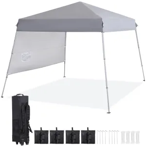 Smartxchoices 8 x 8 FT Pop Up Canopy Tent - Instant Outdoor Canopy with Wheeled Carry Bag, 4 Ropes, Straight Legs, Stakes, Height Adjustable Outdoor Tent Sun Protection Beach Shelter，Silver Grey