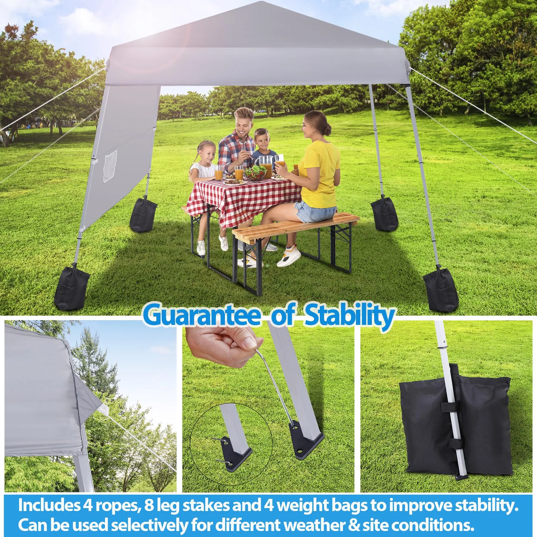 Smartxchoices 8 x 8 FT Pop Up Canopy Tent - Instant Outdoor Canopy with Wheeled Carry Bag, 4 Ropes, Straight Legs, Stakes, Height Adjustable Outdoor Tent Sun Protection Beach Shelter，Silver Grey