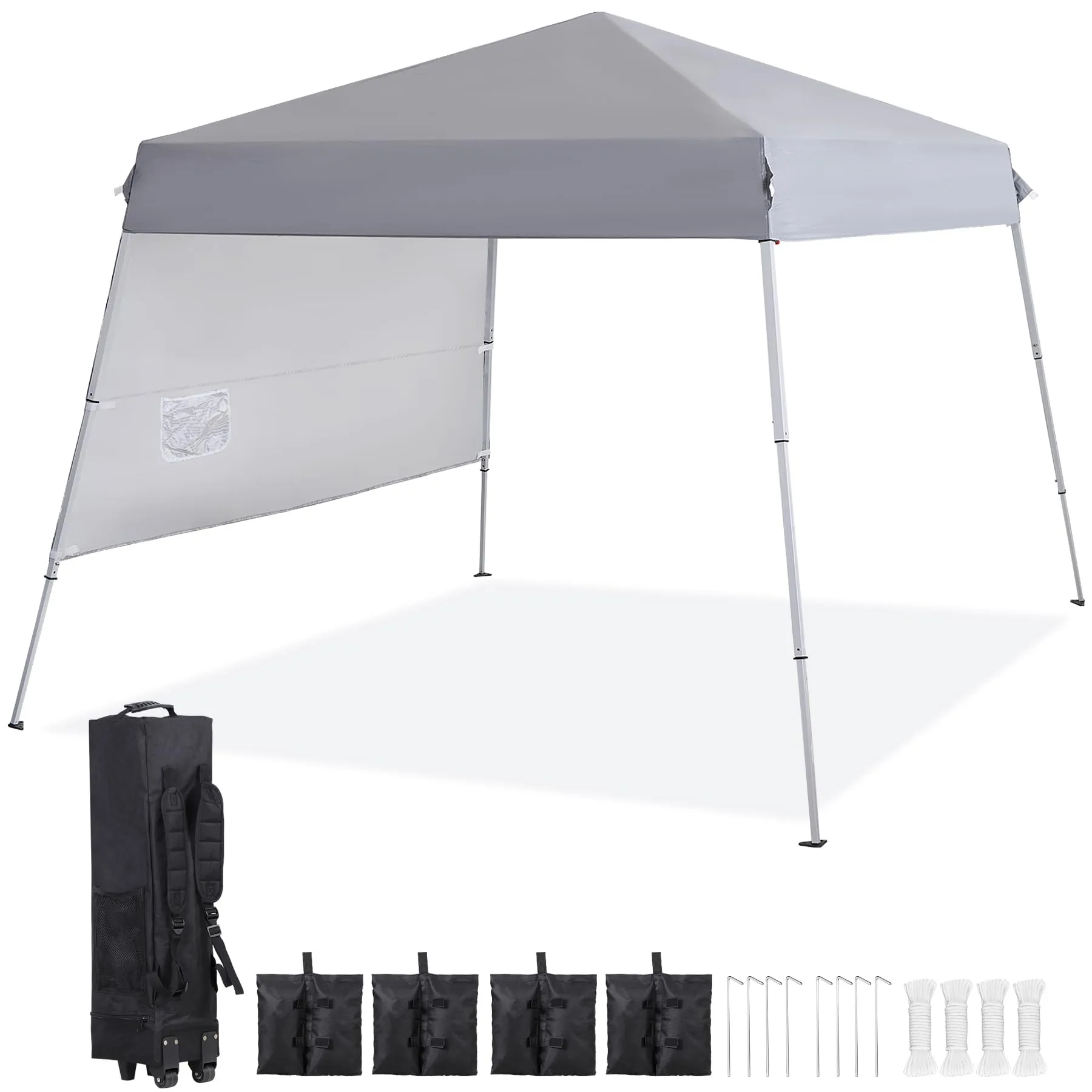 Smartxchoices 8 x 8 FT Pop Up Canopy Tent - Instant Outdoor Canopy with Wheeled Carry Bag, 4 Ropes, Straight Legs, Stakes, Height Adjustable Outdoor Tent Sun Protection Beach Shelter，Silver Grey