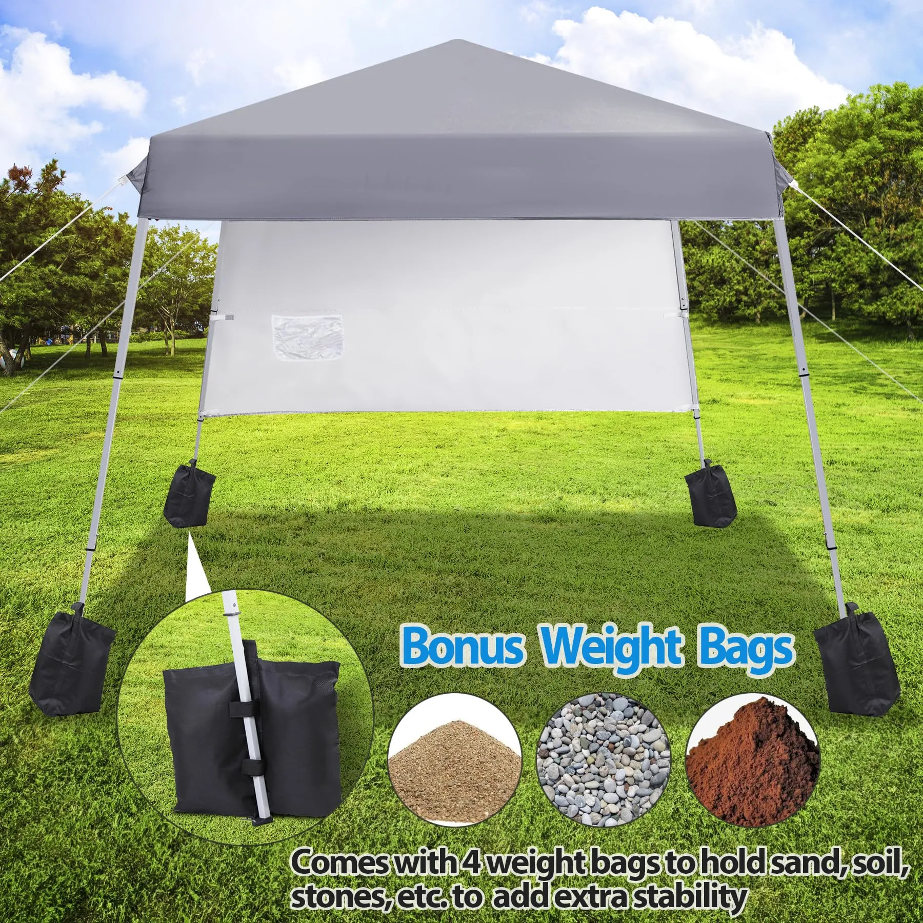 Smartxchoices 8 x 8 FT Pop Up Canopy Tent - Instant Outdoor Canopy with Wheeled Carry Bag, 4 Ropes, Straight Legs, Stakes, Height Adjustable Outdoor Tent Sun Protection Beach Shelter，Silver Grey