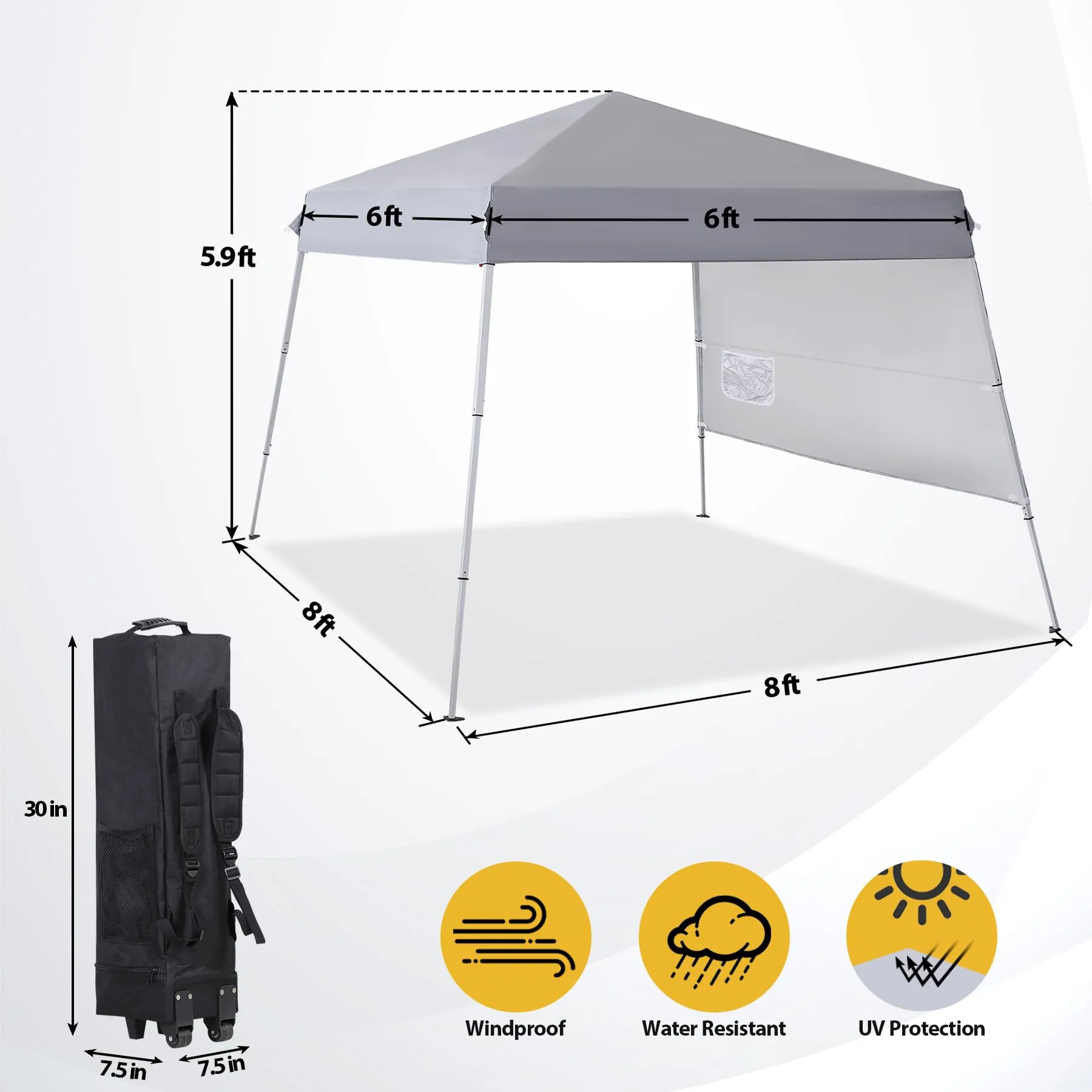 Smartxchoices 8 x 8 FT Pop Up Canopy Tent - Instant Outdoor Canopy with Wheeled Carry Bag, 4 Ropes, Straight Legs, Stakes, Height Adjustable Outdoor Tent Sun Protection Beach Shelter，Silver Grey