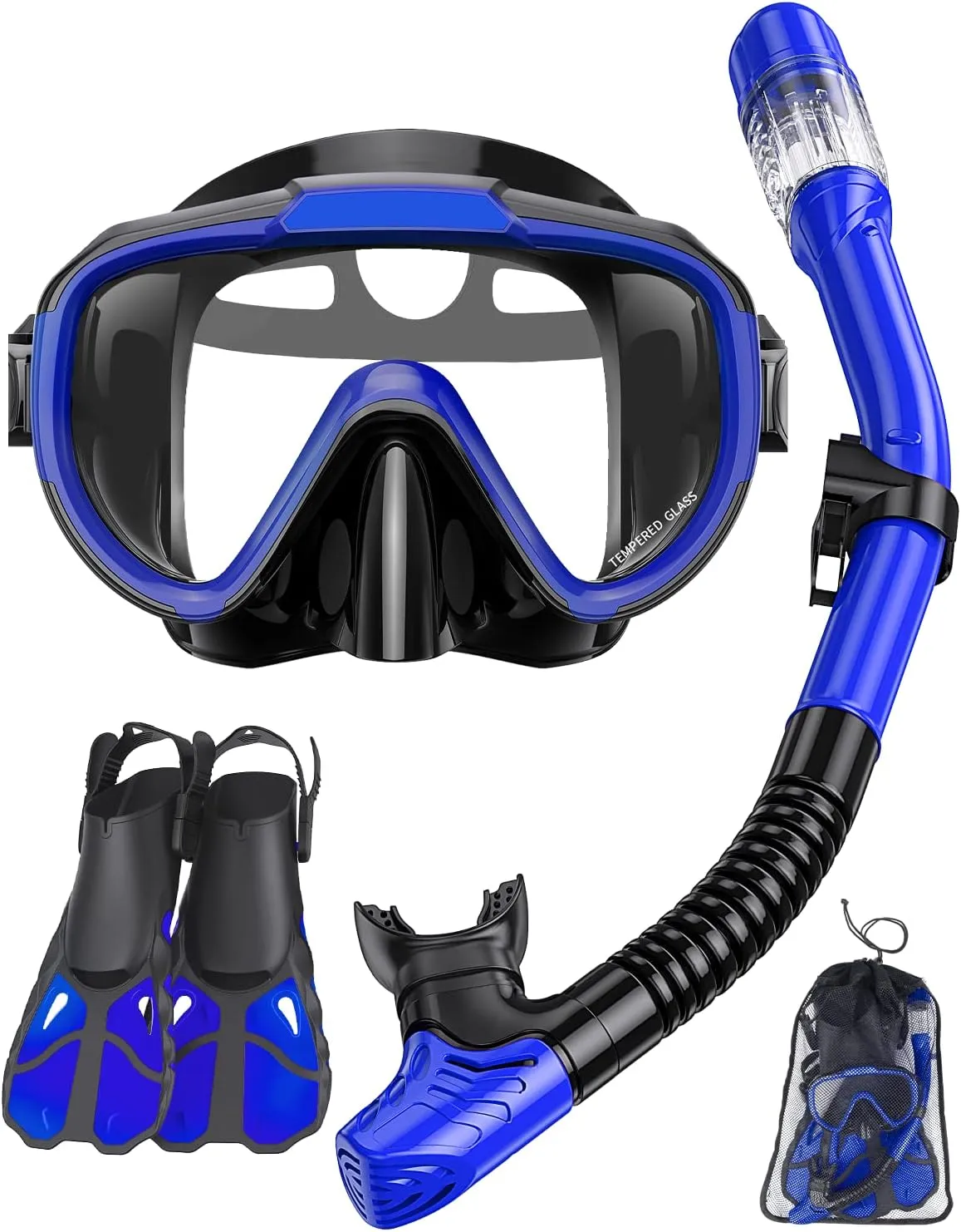 Snorkel Set with Fins for Adults, Snorkeling Gear for Adults Men and Women, Snorkle, Mask Set Adults Dry Top Snorkel Mask Combo Set with Travel Bag for Snorkeling, Diving, Swimming
