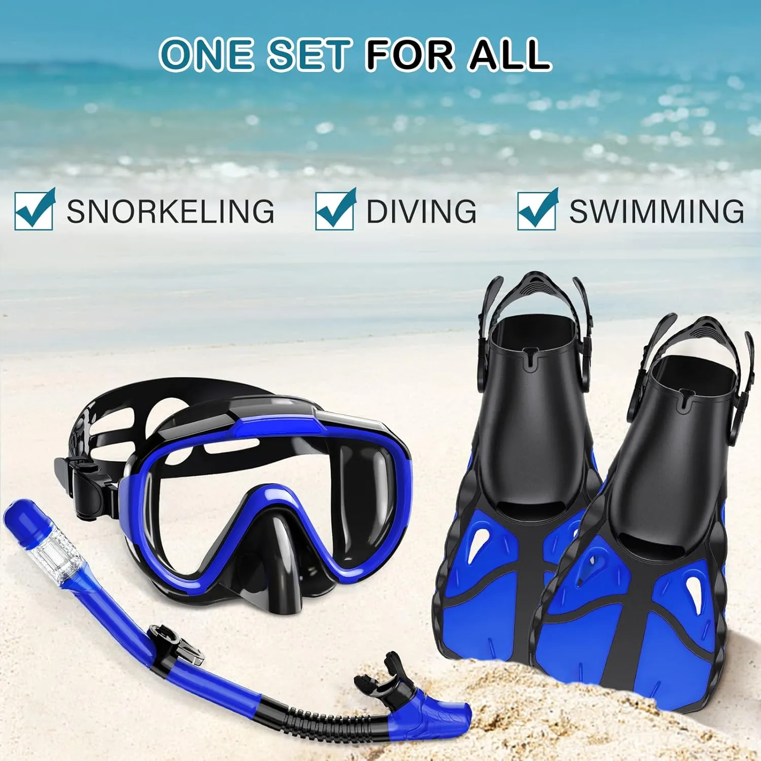 Snorkel Set with Fins for Adults, Snorkeling Gear for Adults Men and Women, Snorkle, Mask Set Adults Dry Top Snorkel Mask Combo Set with Travel Bag for Snorkeling, Diving, Swimming