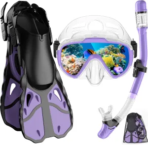 Snorkel Set with Fins for Adults, Snorkeling Gear for Adults Men and Women, Snorkle, Mask Set Adults Dry Top Snorkel Mask Combo Set with Travel Bag for Snorkeling, Diving, Swimming
