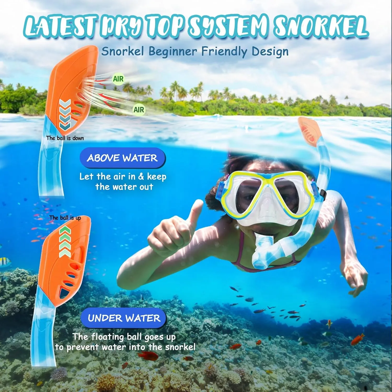 Snorkeling Gear for Kids Ages 6-14, 4 in 1 Kids Mask Fins Snorkel Set with Panoramic View Anti Fog Mask, Dry Top Snorkel, Trek Fins and Travel Bag, Kids Snorkel Set for Youth Teens Junior