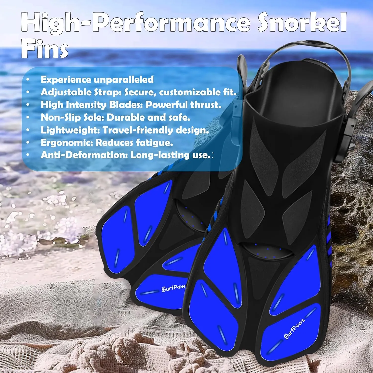 Snorkeling Gear Set - Adjustable Short Fins, Anti-Fog Mask, 3-Piece Dry Top Snorkel, Travel Size with Gear Bag for Adults, Men, Women, Swimming, Diving, Snorkeling