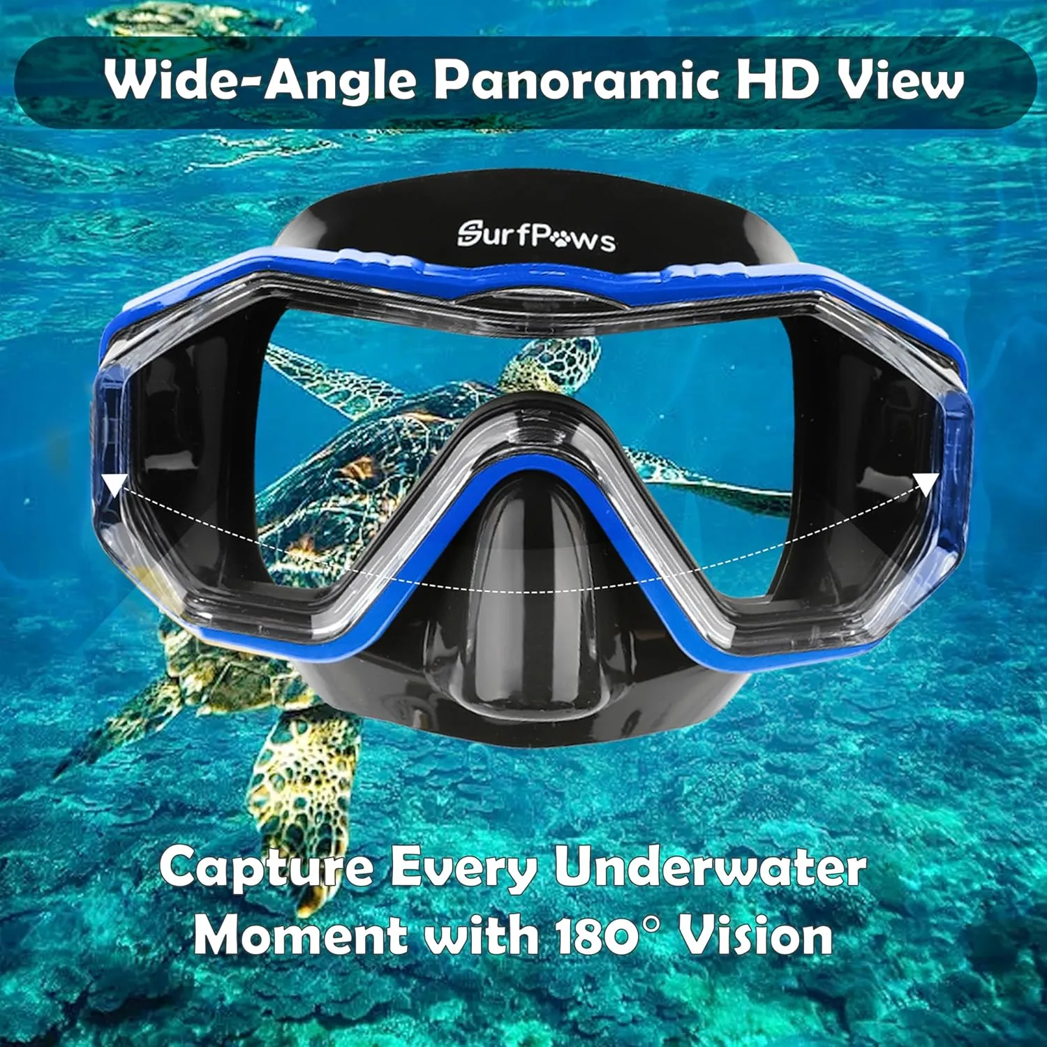 Snorkeling Gear Set - Anti-Fog Mask, 3-Piece Dry Top Snorkel, Panoramic 3 Window View, Food Grade Silicone, Travel Size with Gear Bag for Adults, Men, Women, Swimming, Diving