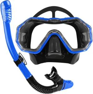 Snorkeling Gear Set - Anti-Fog Mask, 3-Piece Dry Top Snorkel, Panoramic 3 Window View, Food Grade Silicone, Travel Size with Gear Bag for Adults, Men, Women, Swimming, Diving