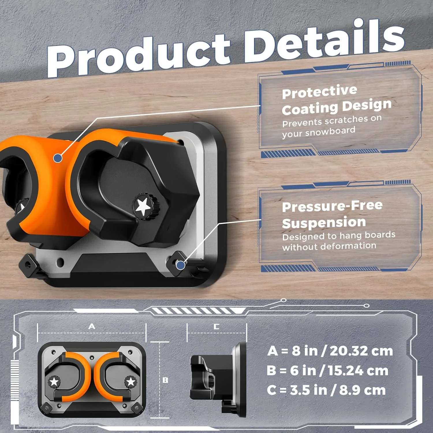 Snowboard, Ski, and Skateboard Wall Mount Rack – Multi-Purpose Garage Wall Storage Holder | Space-Saving Clamp Organizer for Skate Decks, Hockey Sticks, Ski Poles, Shovels, and More