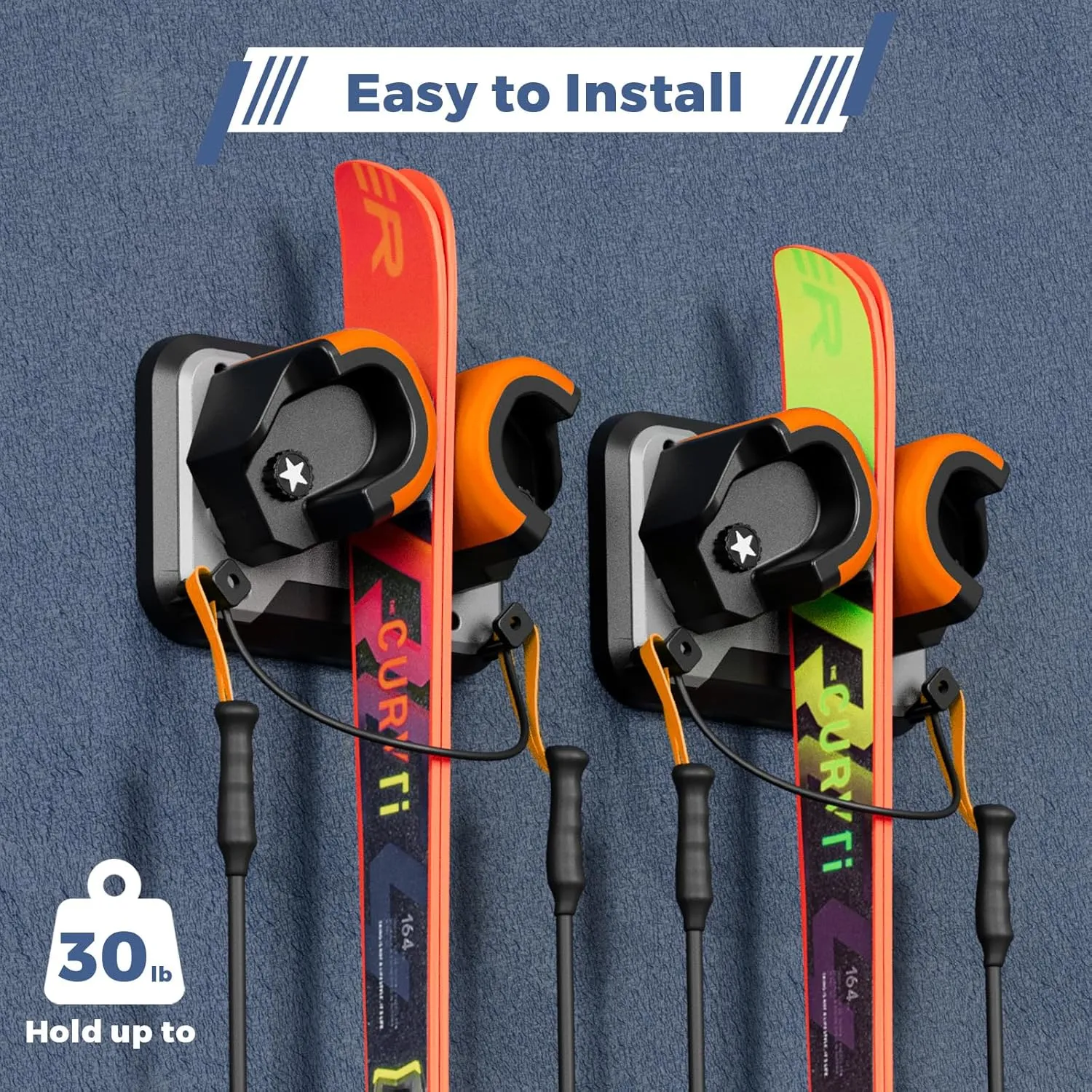 Snowboard, Ski, and Skateboard Wall Mount Rack – Multi-Purpose Garage Wall Storage Holder | Space-Saving Clamp Organizer for Skate Decks, Hockey Sticks, Ski Poles, Shovels, and More