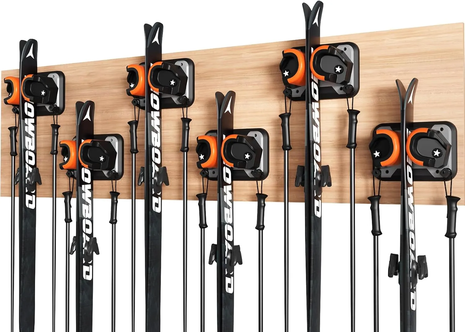 Snowboard, Ski, and Skateboard Wall Mount Rack – Multi-Purpose Garage Wall Storage Holder | Space-Saving Clamp Organizer for Skate Decks, Hockey Sticks, Ski Poles, Shovels, and More