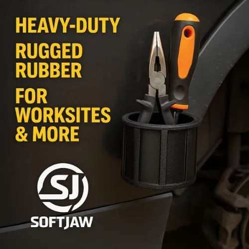 SoftJaw Extreme Magnetic Cupholder | Heavy-Duty Rubber Tool Holder with 100  lbs Magnet Pull Force | Scratch-Resistant & Durable for Equipment, Worksites, Tailgating & More | Made in USA (Orange)