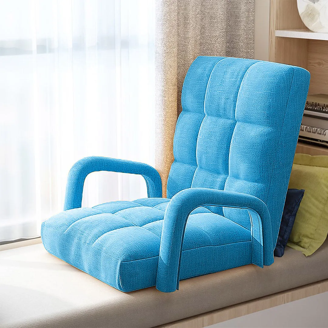 SOGA  Foldable Lounge Cushion Adjustable Floor Lazy Recliner Chair with Armrest Blue