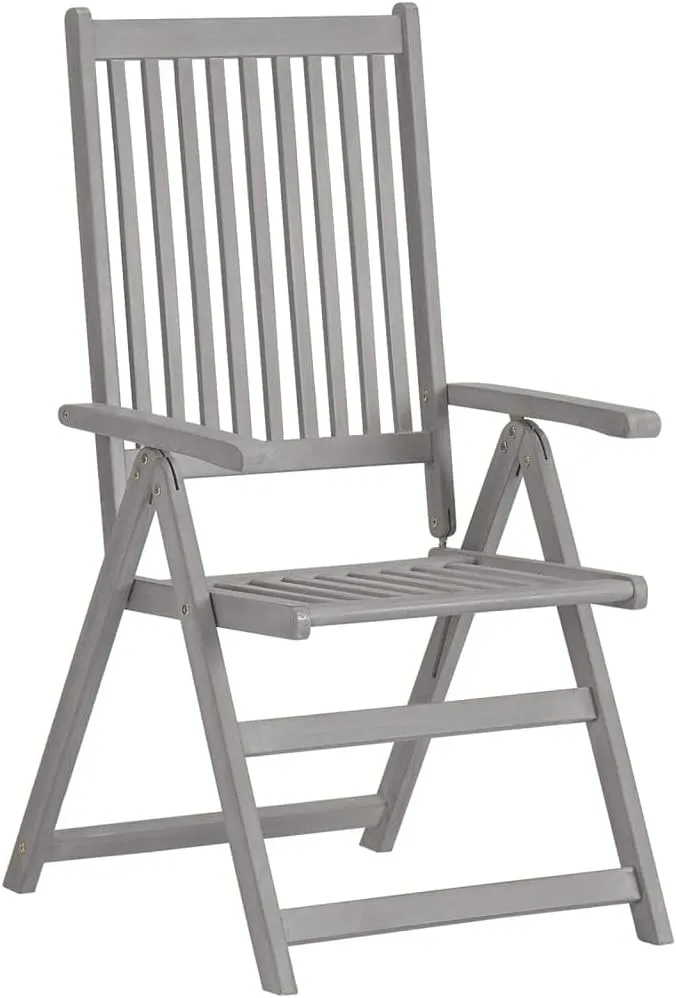 Solid Acacia Wood Patio Reclining Chairs 2-Piece Set with Cushions, Adjustable Backrest Outdoor Lounge Chairs for Backyard, Poolside, Gray Wash Finish