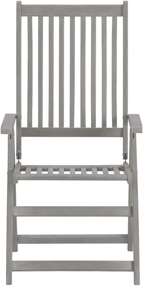 Solid Acacia Wood Patio Reclining Chairs 2-Piece Set with Cushions, Adjustable Backrest Outdoor Lounge Chairs for Backyard, Poolside, Gray Wash Finish