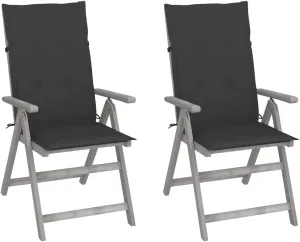 Solid Acacia Wood Patio Reclining Chairs 2-Piece Set with Cushions, Adjustable Backrest Outdoor Lounge Chairs for Backyard, Poolside, Gray Wash Finish