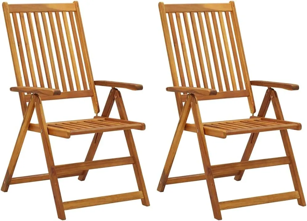 Solid Acacia Wood Patio Reclining Chairs with Adjustable Backrest & Anthracite Cushions 2 PCS Set, Foldable Outdoor Lounge Furniture for Poolside Backyard Sunbathing