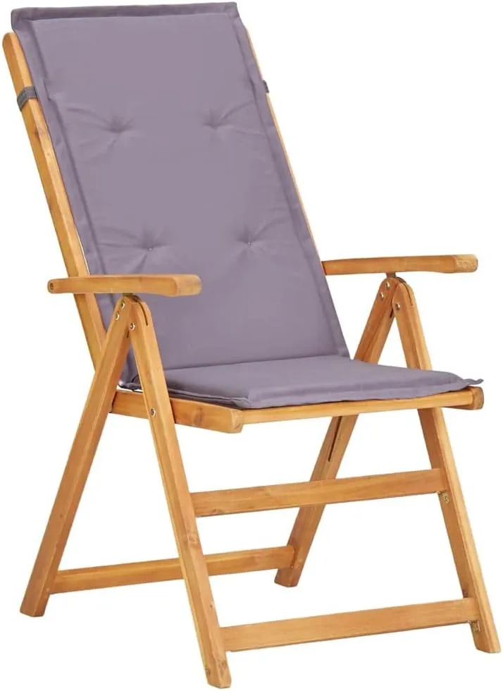 Solid Acacia Wood Reclining Patio Chairs Set of 2, Foldable Outdoor Lounge Chairs with 5-Position Adjustable Backrest and Cushions, Brown Wooden Furniture for Deck Poolside