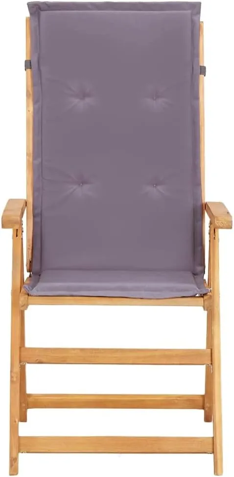 Solid Acacia Wood Reclining Patio Chairs Set of 2, Foldable Outdoor Lounge Chairs with 5-Position Adjustable Backrest and Cushions, Brown Wooden Furniture for Deck Poolside